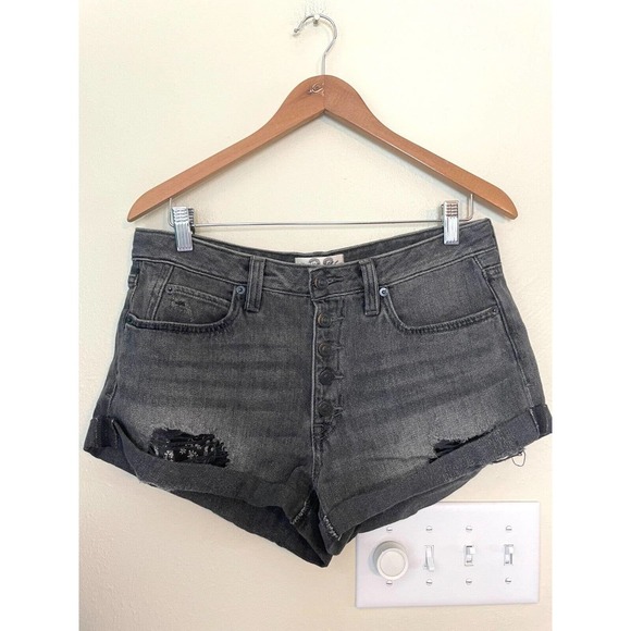 Free People We the Free Shorts Womens 28 Distressed Jean Button Fly Cuffed Gray - Picture 2 of 14